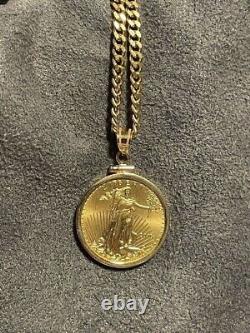 1/4 Oz. American Eagle set in 14k Yellow Gold Plated Screw Top Coin Pendant