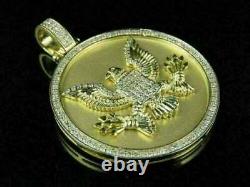 1.80 Ct Diamond 14k Yellow Gold Over American Eagle Medallion Charm Pendant