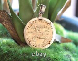 1 oz 50 Dollars American Eagle Coin Pendant Without Stone 14k Yellow Gold Finish