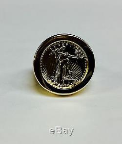 14K Gold Men's 20 MM COIN RING with a 22 K 1/10 OZ AMERICAN EAGLE COIN