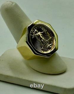 14K Gold Men's 27 MM COIN RING with a 22 K 1/4 OZ AMERICAN EAGLE COIN