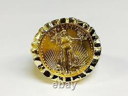 14K Gold Men's 27 MM NUGGET COIN RING with a 22 K 1/4 OZ AMERICAN EAGLE COIN