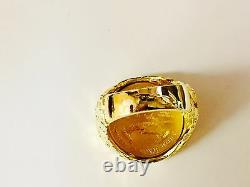14K Gold Men's 27 MM NUGGET COIN RING with a 22 K 1/4 OZ AMERICAN EAGLE COIN