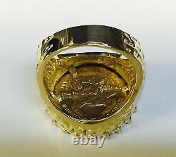 14K Gold Mens 22MM COIN RING with a 22K 1/10 OZ AMERICAN EAGLE COIN WITH 1.4TCW