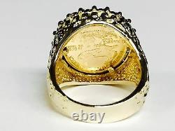 14K Gold Mens 22MM COIN RING with a 22K 1/10 OZ AMERICAN EAGLE COIN WITH 5/8TCW
