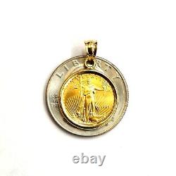14K Gold pendant With genuine 5 dollars 1/10 oz 22k American eagle coin 4.3g