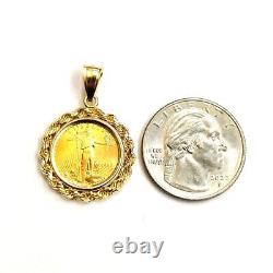 14K Gold rope pendant genuine 5 dollars 1/10 oz 22k American eagle coin 5.7g