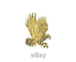 14K Real Solid Yellow Gold Diamond Cut Flying American Eagle Charm Pendant