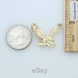 14K Solid Real Yellow Gold Diamond Cut Small Flying American Eagle Charm Pendant