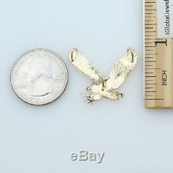 14K Solid Real Yellow Gold Diamond Cut Small Flying American Eagle Charm Pendant