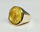 14k Solid Yellow Gold Mens 25mm Coin Ring With A 22k 1/4 Oz American Eagle Coin