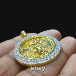 14K Solid Yellow Gold Over American Eagle Liberty Coin Diamond Mounting Pendant