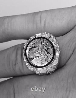 14K White Gold Men's NUGGET COIN RING with 1/10 OZ PLATINUM AMERICAN EAGLE COIN