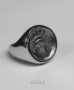 14K White Gold Mens 19.5 MM COIN RING with 1/10 OZ PLATINUM AMERICAN EAGLE COIN