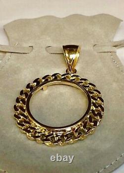 14K Yellow Gold Curb Chain Link FRAME PENDANT for 1 OZ US American Eagle Coin