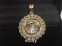 14KT Solid Yellow Gold GREEK KEY ROPE PENDANT for 1/4oz. American Eagle Coin