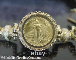14k 22k Gold 2000 Liberty American Eagle $5 Coin Greek Key Fleur di Lis Bracelet