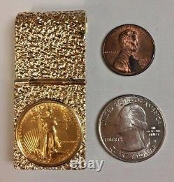 14k Yellow Gold Money Clip with 1/4 Oz American Eagle Gold Coin