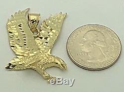 14k Yellow Gold Solid Diamond Cut Flying American Eagle Charm Pendant 1.6 9.8g