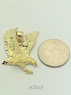 14k Yellow Gold Solid Diamond Cut Flying American Eagle Charm Pendant 1.6 9.8g