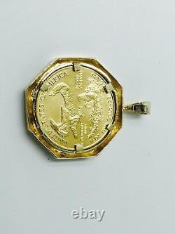 18K Yellow Gold Coin Pendant Mounting only for 1 OZ US American Eagle Coin