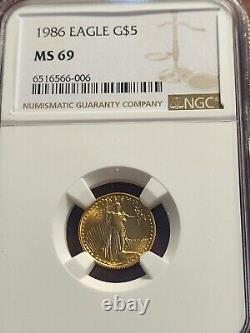 1986 American $5 Gold Eagle, 1/10 oz, NGC MS 69, Philadelphia inv05 g211z