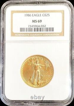 1986 Gold American Eagle $25 Dollar Coin 1/2 Oz Ngc Mint State 69