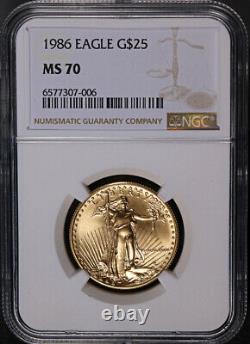 1986 Gold American Eagle $25 NGC MS70 Superb Eye Appeal Strong Strike
