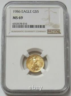 1986 Gold American Eagle $5 Coin 1/10 Oz Ngc Mint State 69