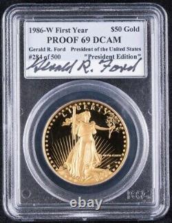 1986 W $50 Proof Gold American Eagle PCGS PR69DCAM Gerald R Ford Signature