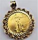 1987 1/10 Oz American Eagle Ase Set In 14k Yellow Gold Plated Bezel Pendant