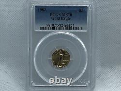 1987 1/10 Oz Gold American Eagle Coin Ms-70 Pcgs $5 Denomination