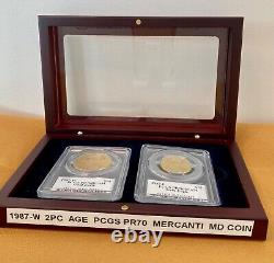 1987 2-coin Set Gold Eagle 1987-w $50 & 1987-p $25 Pcgs Pr70- Signed By Mercanti