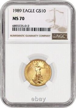 1989 $10 1/4 oz Gold American Eagle NGC MS70 Gem Uncirculated Coin
