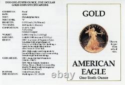 1990-P $5 1/10oz Proof Gold American Eagle in Original Mint Packaging #09755