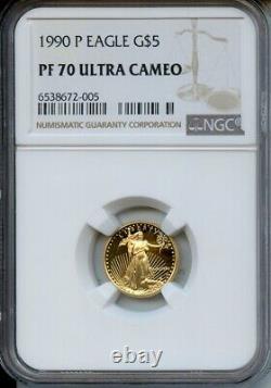 1990 P Gold $5 Eagle NGC PF70 Ultra Cameo