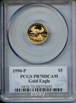 1990 P Gold $5 Eagle PCGS PR70DCAM Philip Diehl Signature Label