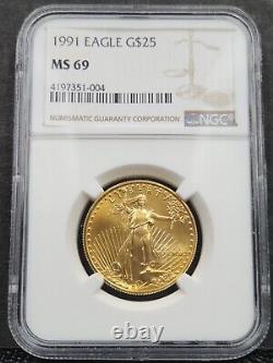 1991 $25 1/2oz. Gold Eagle MS 69 NGC Lowest Mintage 24100 Key Date Rare #935