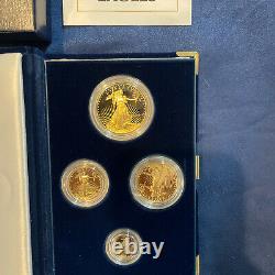 1991 American Eagle Gold 4 Piece Set Proof Coins Box &coa-lot Z151