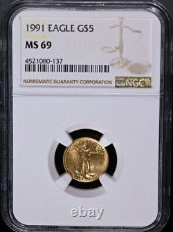 1991 Gold American Eagle $5 NGC MS69 Brown Label STOCK