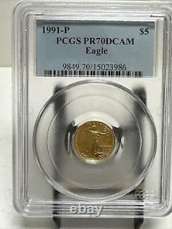 1991 P $5 American Eagle 1/10 OZ Gold PCGS PR70 DCAM