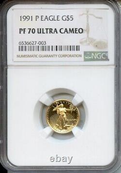 1991 P Gold $5 Eagle NGC PF70 Ultra Cameo