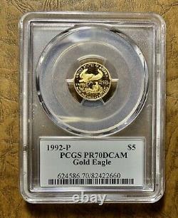 1992 P Proof $5 Gold Eagle Mercanti Pcgs Pr70dcam Pop 20 Deep Cameo Item # Ght