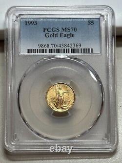 1993 $5 1/10 Oz American Gold Eagle Pcgs Ms70