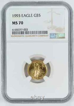 1993 American Gold Eagle G$5 Ngc Ms 70 Mint Unc 1/10th Oz 999 Fine Gold (003)