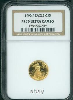 1993-P $5 PROOF GOLD EAGLE 1/10 Oz. NGC PF70 PR70 PF-70 Ultra CAMEO