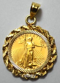 1995 1/10 Oz Fine Gold American Eagle $5 Gold Coin in 14k Gold Bezel Pendant