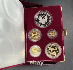 1995-W American Eagle 10th Anniversary 5 Coin Gold & Silver Proof Set Box & COA