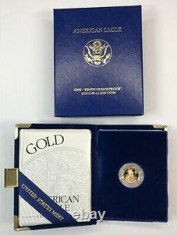 1998-W 1/10 oz $5 PROOF GOLD EAGLE with OGP BOX & COA
