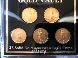 1999 1/10th Oz Gold 5 Dollar American Eagle United States Gold Vault 5 Piece Set